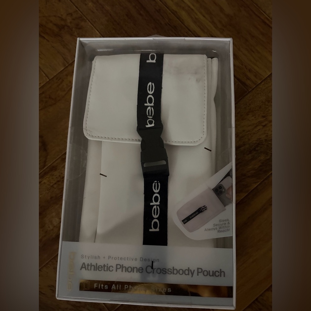 Bebe White Phone Crossbody with Black Strap